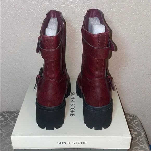 Sun + Stone Burgundy Combat Boots - Picture 3 of 6